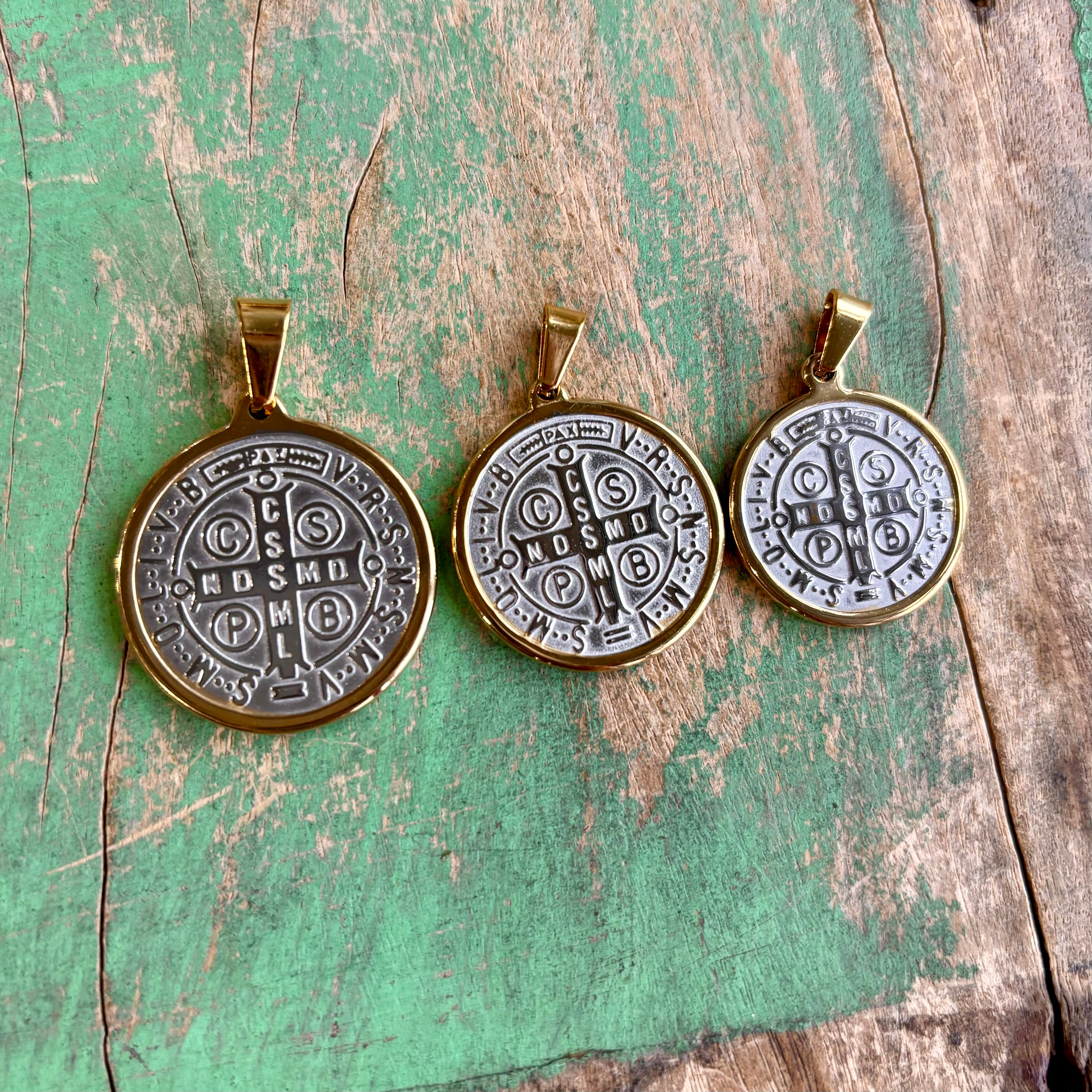 St Benedict Two Tone Stainless Steel Medallions
