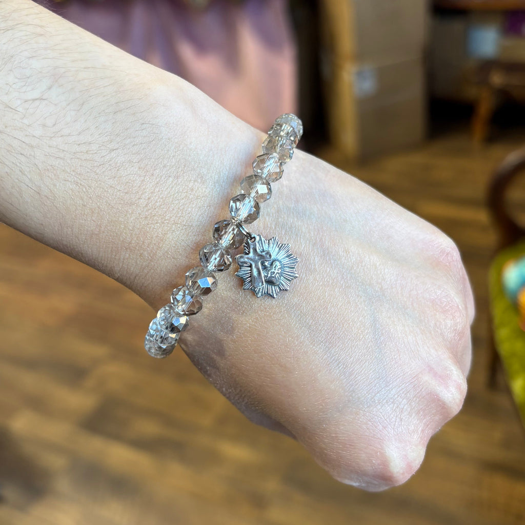 Silver Crystal Sacred Heart Burst Bracelet