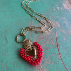 Red Love Sacred Heart Necklace or Earrings