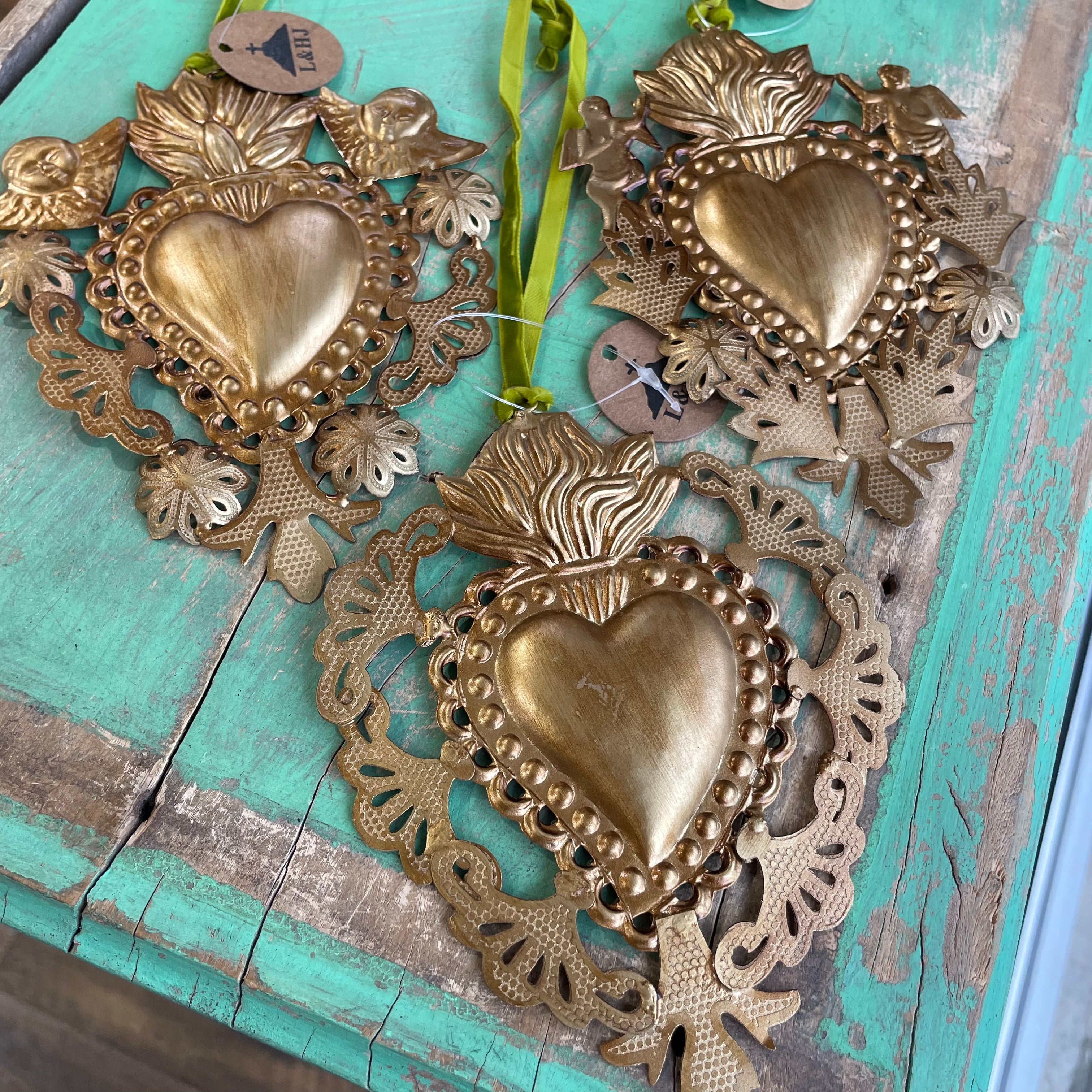 Cutout Brass Sacred Heart Ornaments