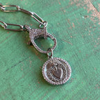 Sacred Heart Mother of Pearl CZ Clasp Paperclip Necklace