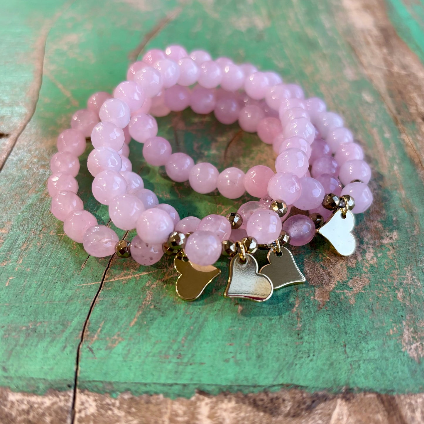 Pink Lemonade and Gold Heart Bracelet