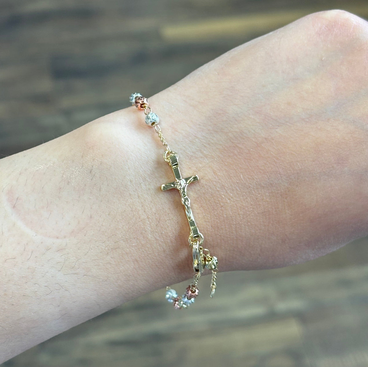 Tri-Color Our Lady of Guadalupe Rosary Decade Bracelet – 18K Gold Plated