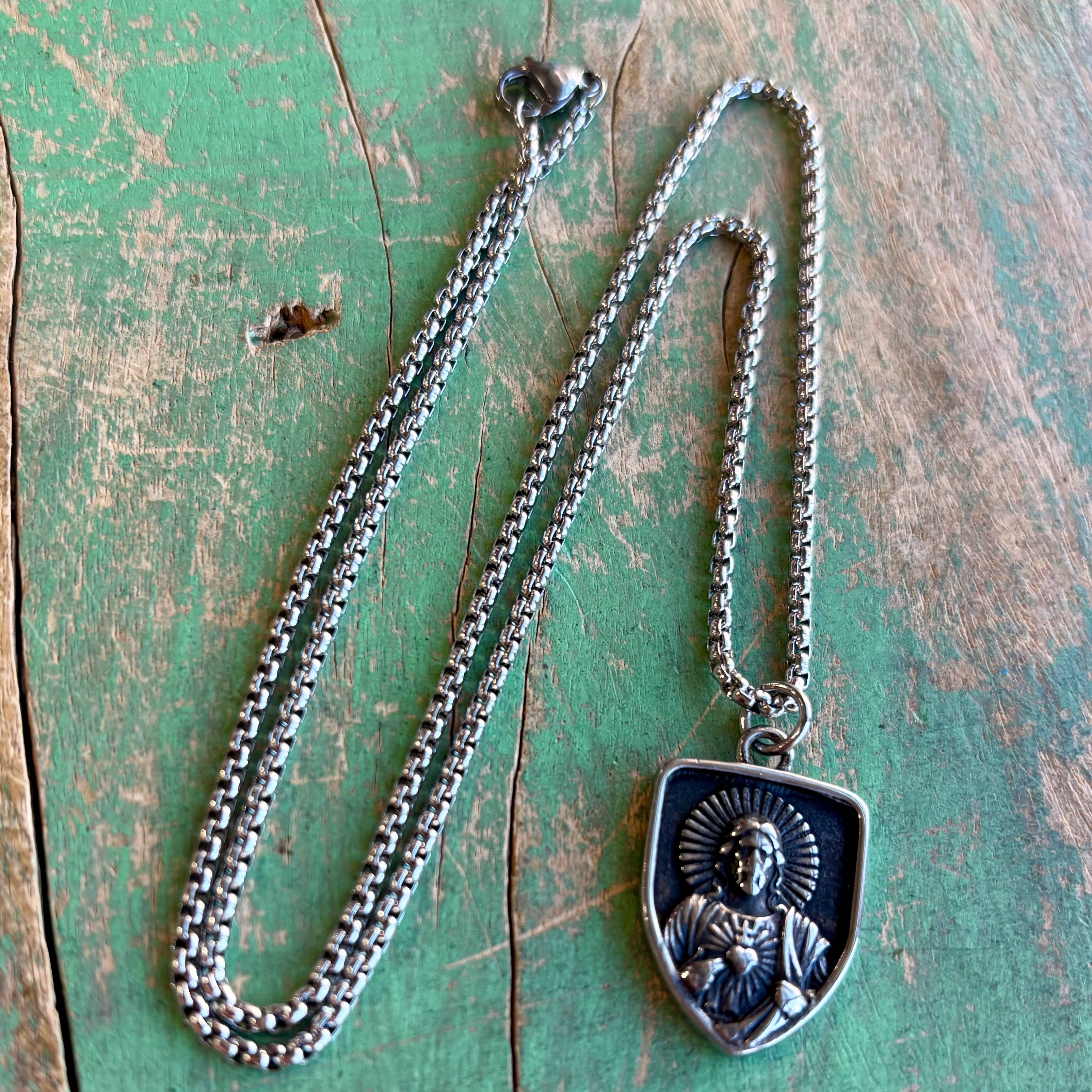 Sacred Heart of Jesus Shield Necklace