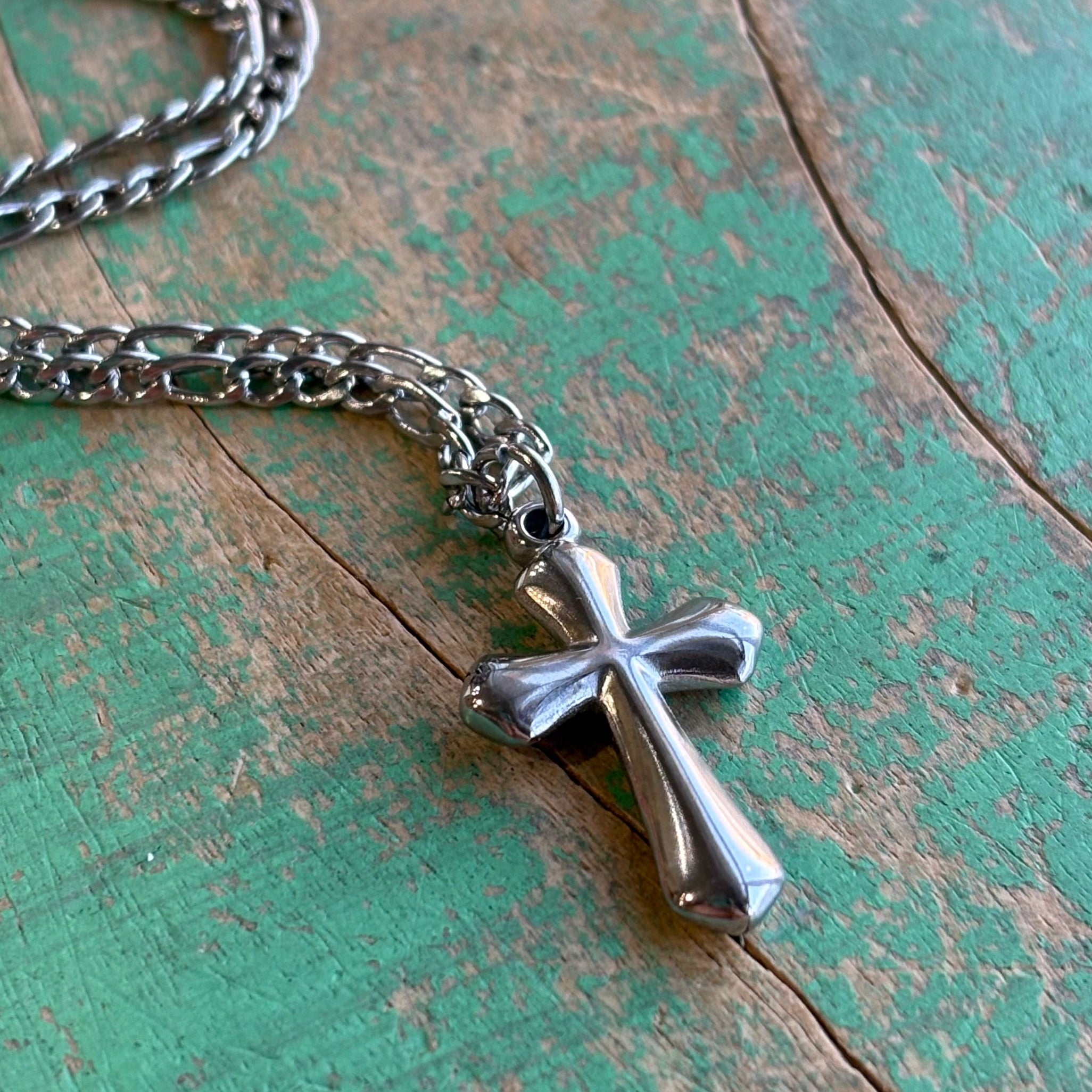 Bold Cross Figaro Chain Necklace