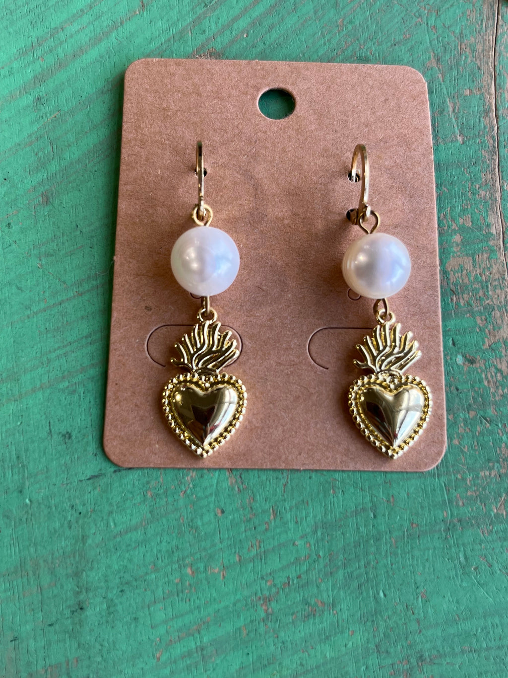 Freshwater Pearl Sacred Heart Charm Bracelet or Earrings