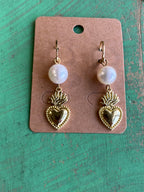 Freshwater Pearl Sacred Heart Charm Bracelet or Earrings