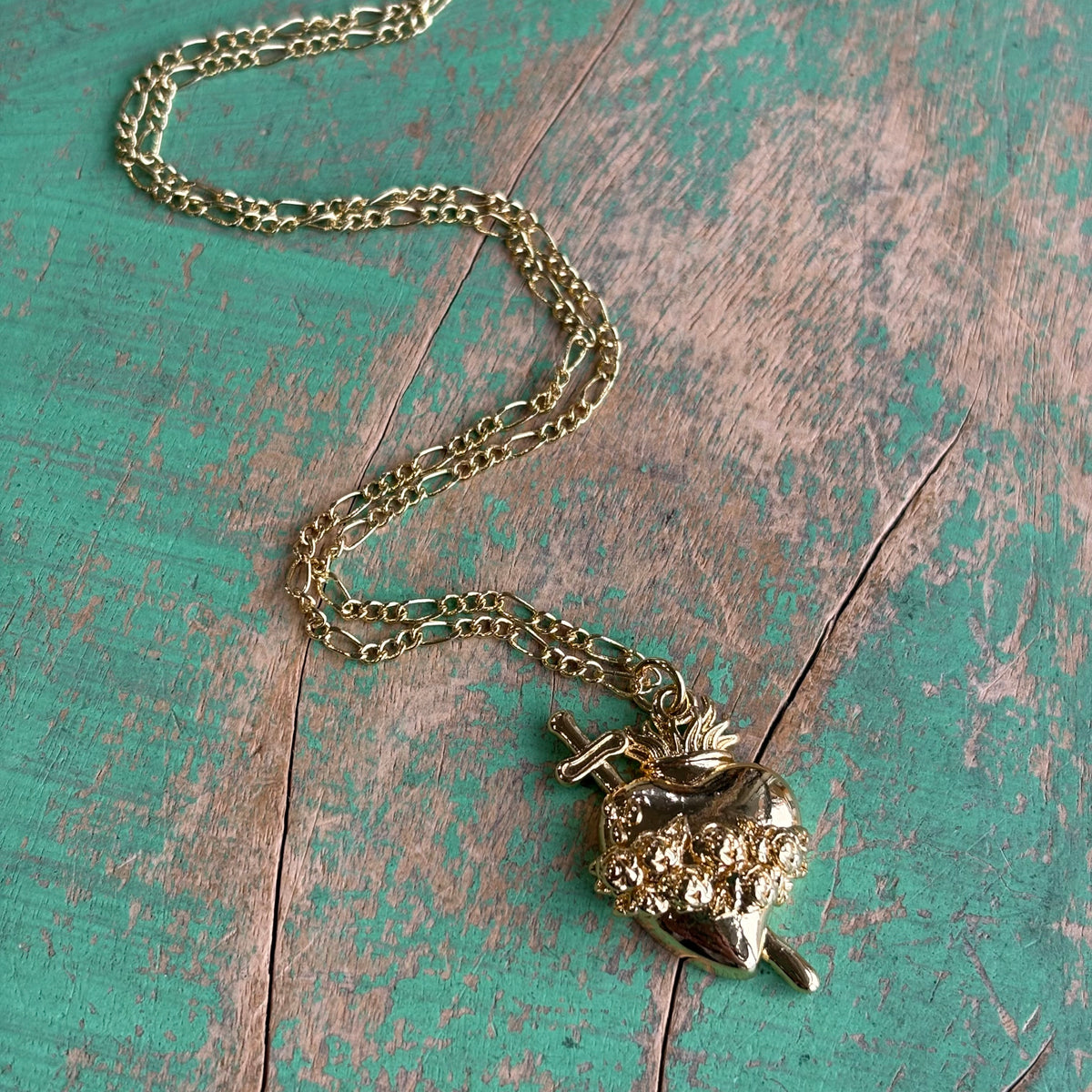 Immaculate Heart of Mary Gold Figaro Necklace