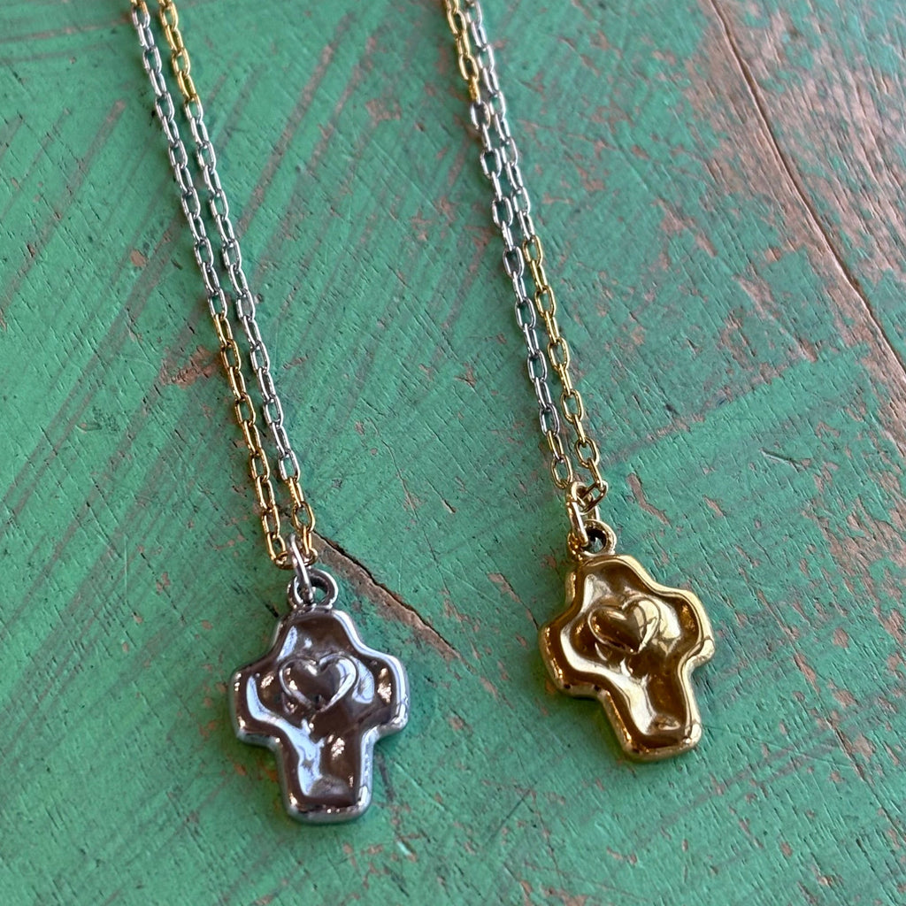 Two Tone Heart Cross Stainless Steel Necklace