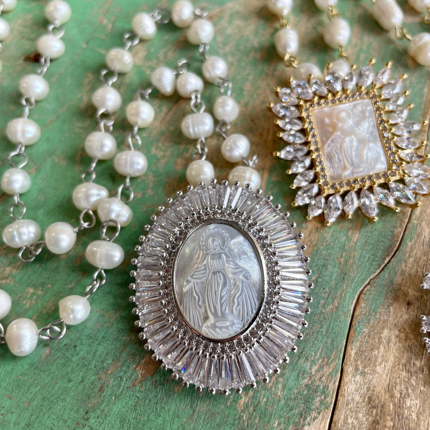 Our Lady of Grace Shell CZ FW Pearl Necklace