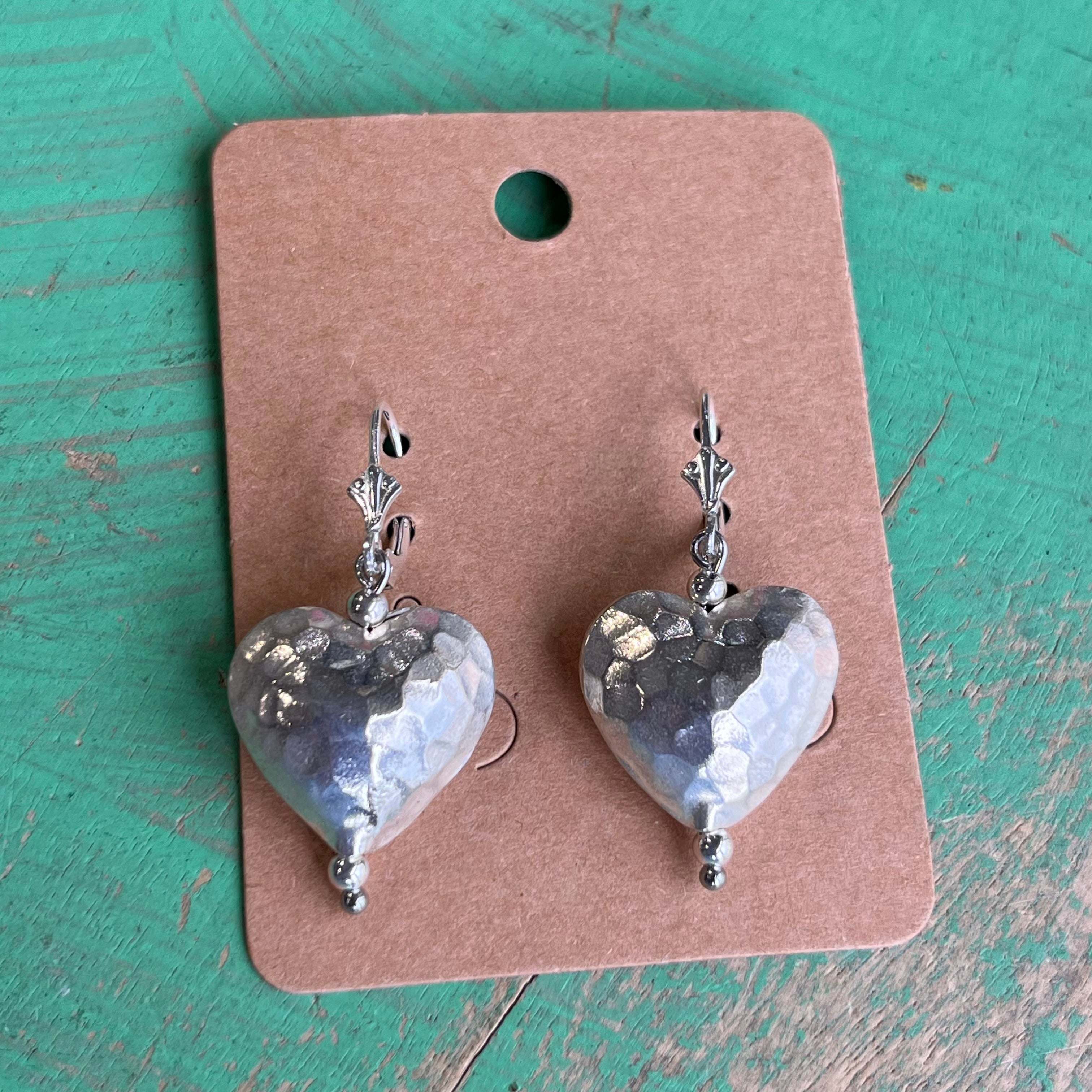 Sterling Silver Hammered Puffy Heart Earrings