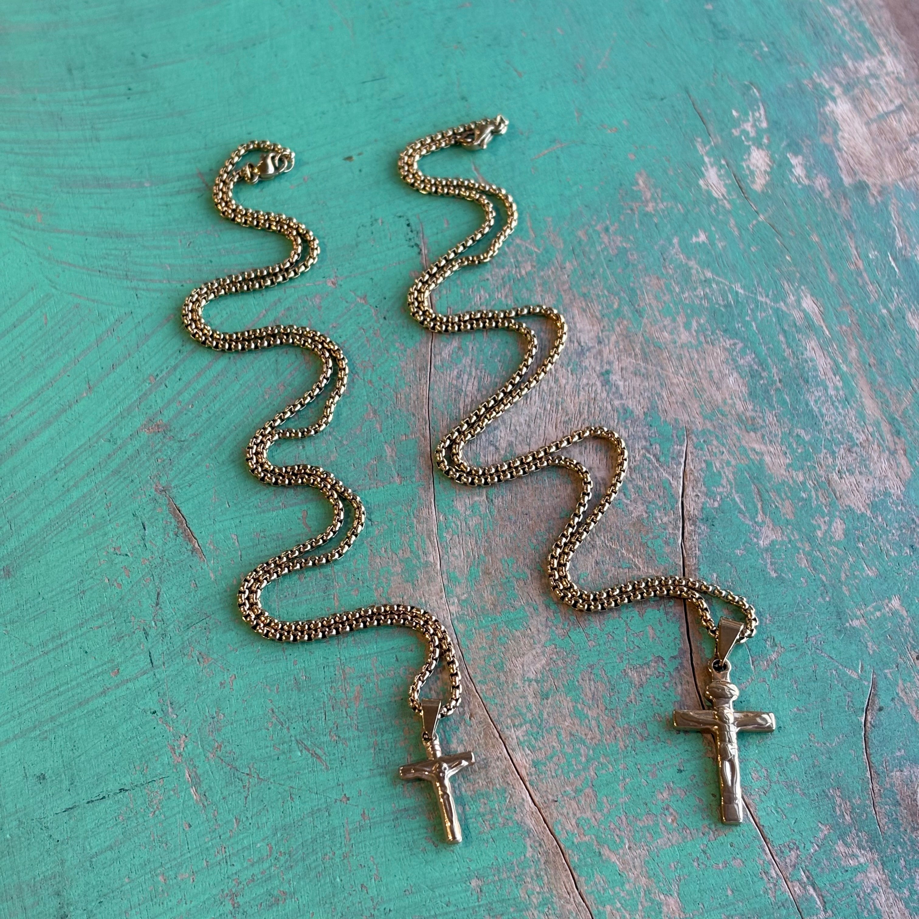 Gold Stainless Steel Crucifix Necklace - Two Sizes