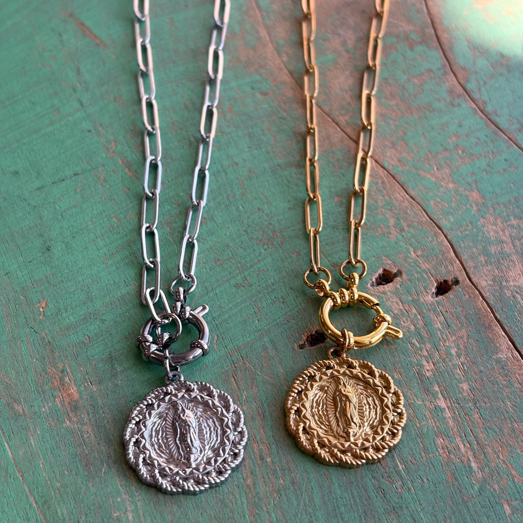 Our Lady of Guadalupe Paperclip Chain Necklace – Gold or Silver