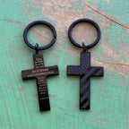 Black Stainless Steel Courageous Cross Keychain