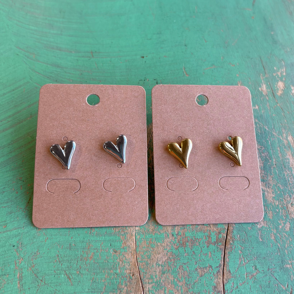 Stainless Steel Puffy Heart Post Earrings