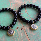 Black Glass Beaded Saint Bracelet or Earrings
