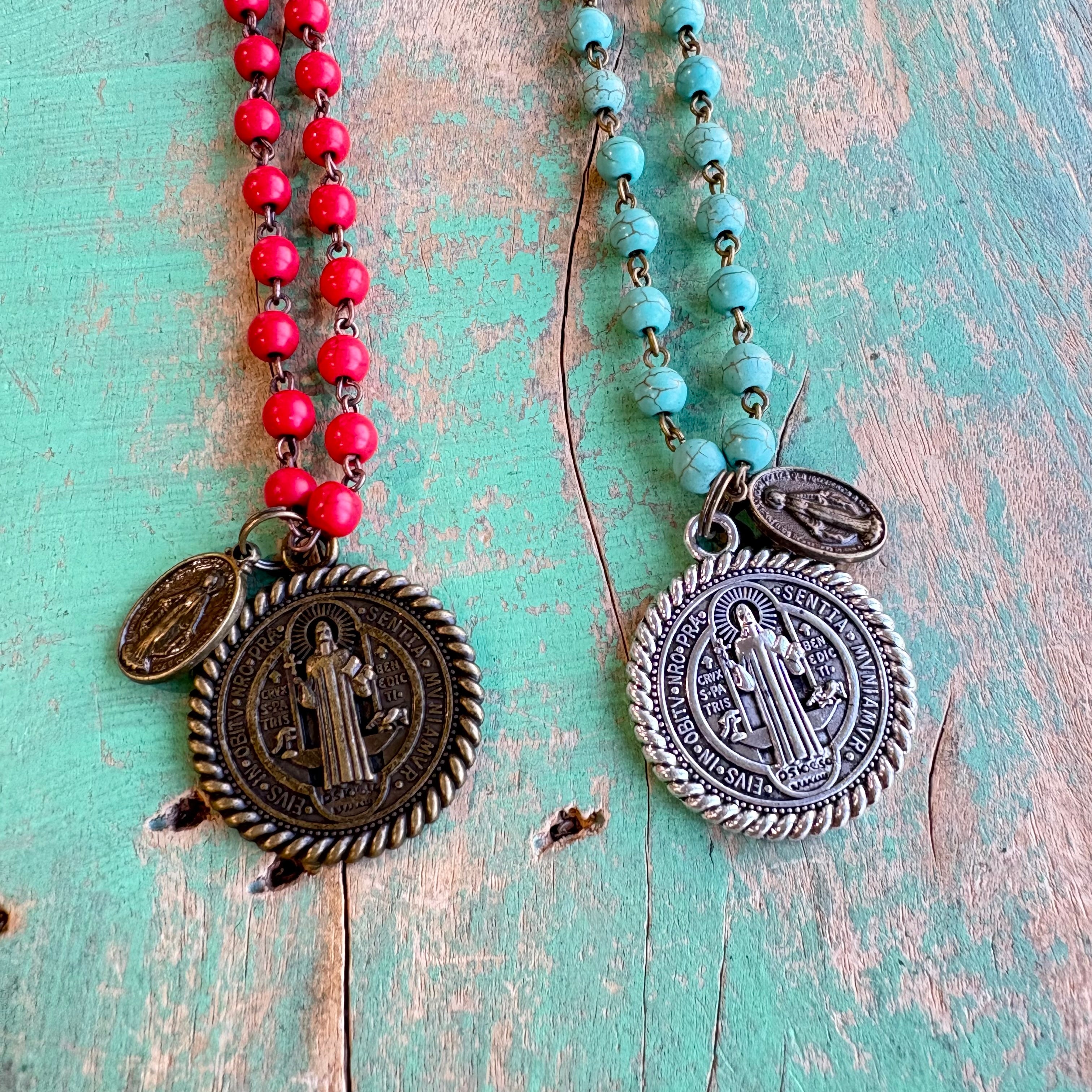Howlite St Benedict Miraculous Necklace