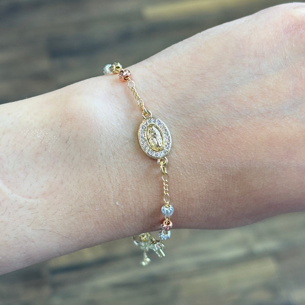 Tri-Color Our Lady of Guadalupe Rosary Decade Bracelet – 18K Gold Plated