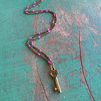 Pink Enamel Key to My Heart Necklace