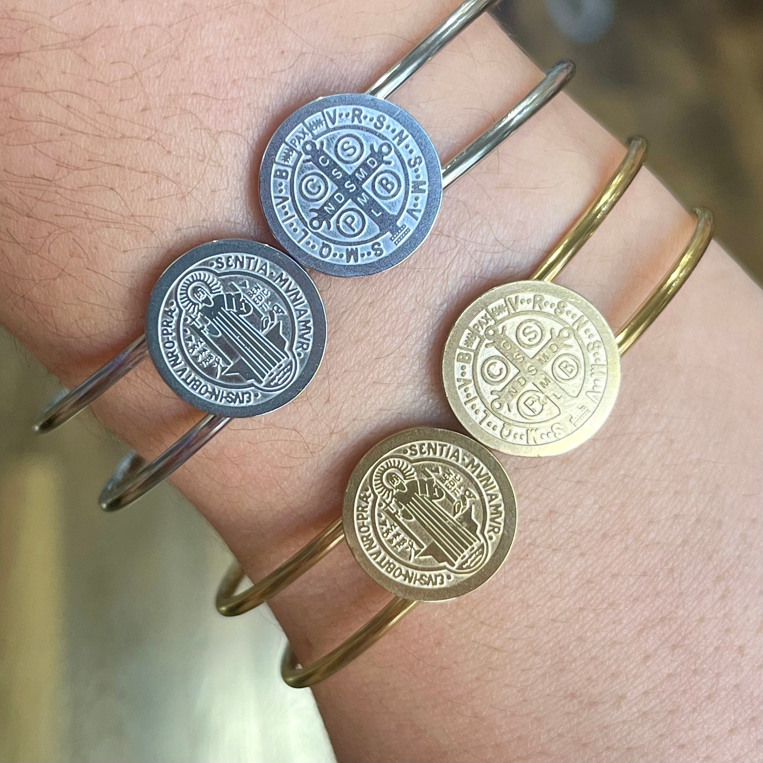 Stainless Steel St Benedict Bangle Bracelet