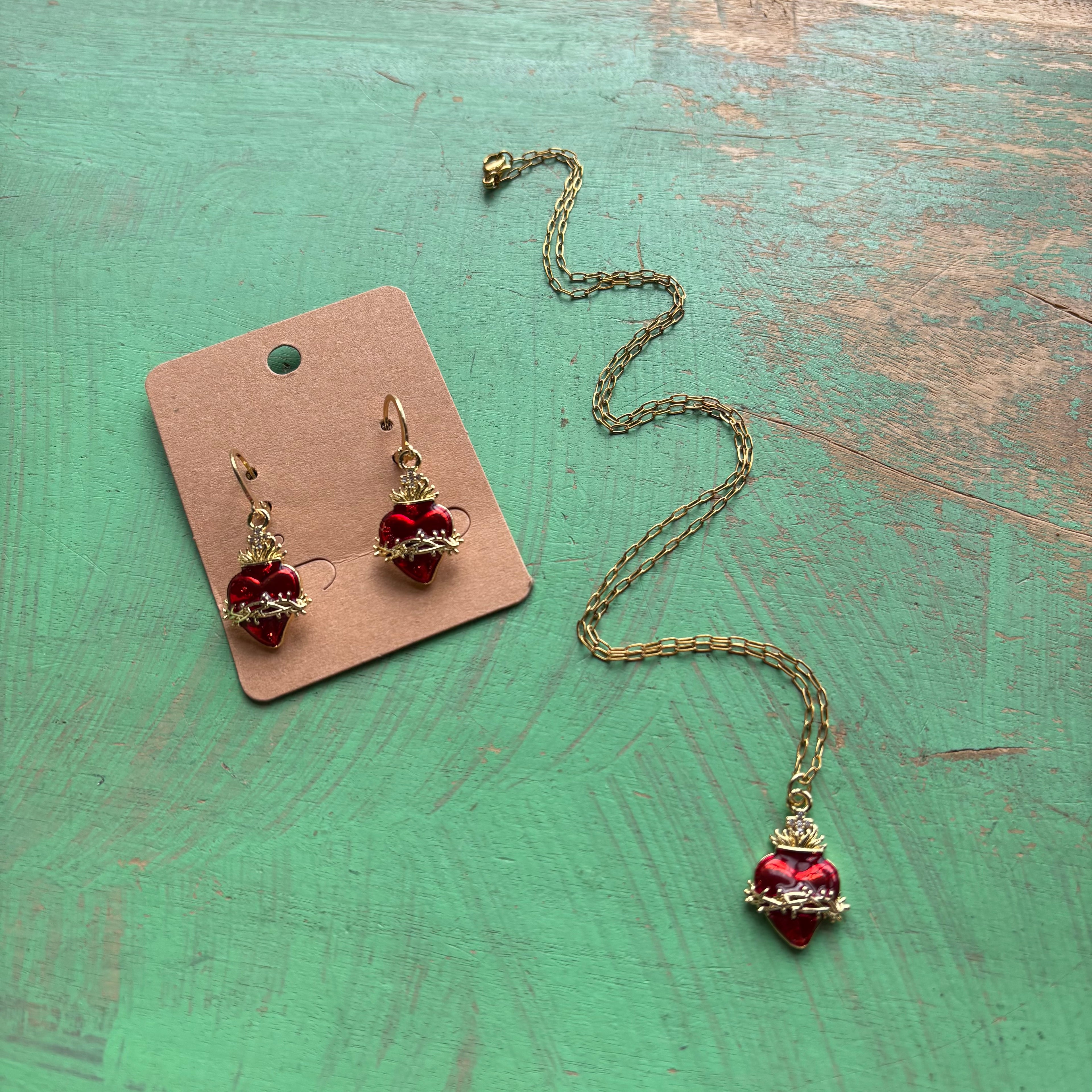Red Sacred Heart Paperclip Necklace