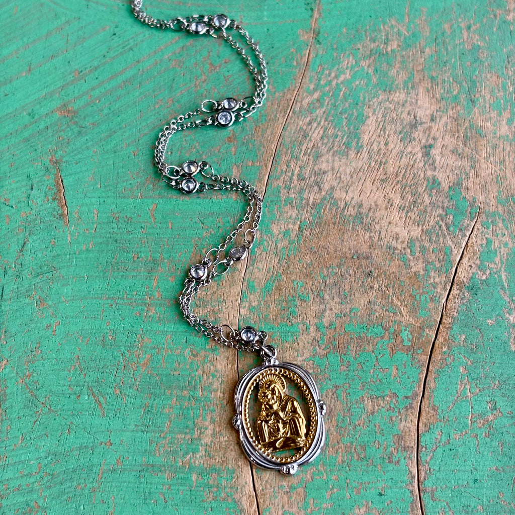 Platinum-Plated CZ Madonna & Child Necklace