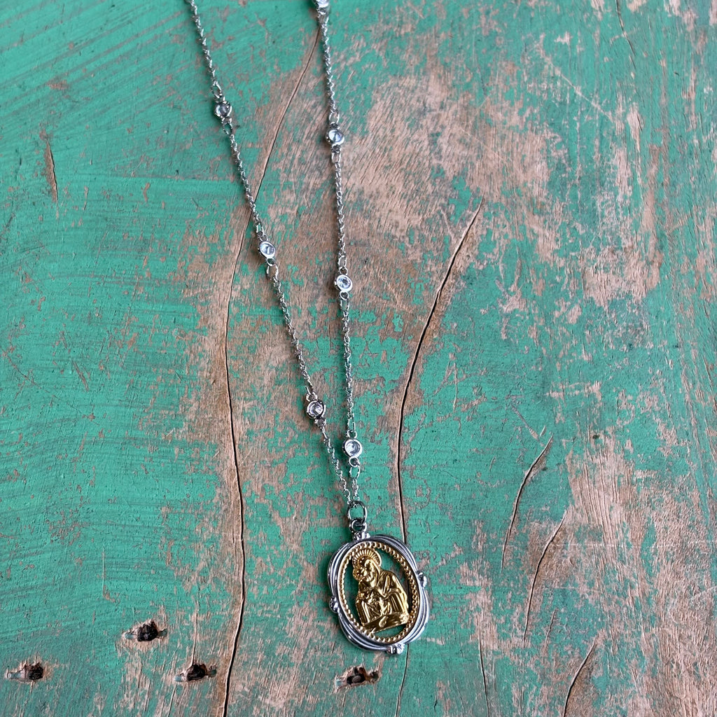 Platinum-Plated CZ Madonna & Child Necklace