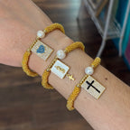 Gold Beaded Freshwater Pearl Faith Bracelets