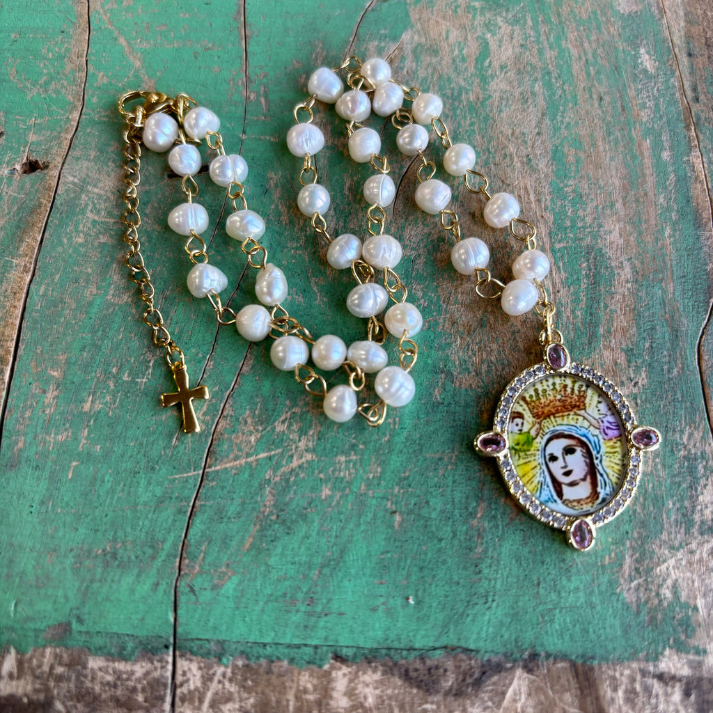 Freshwater Pearl with Gemstone Mary Pendant