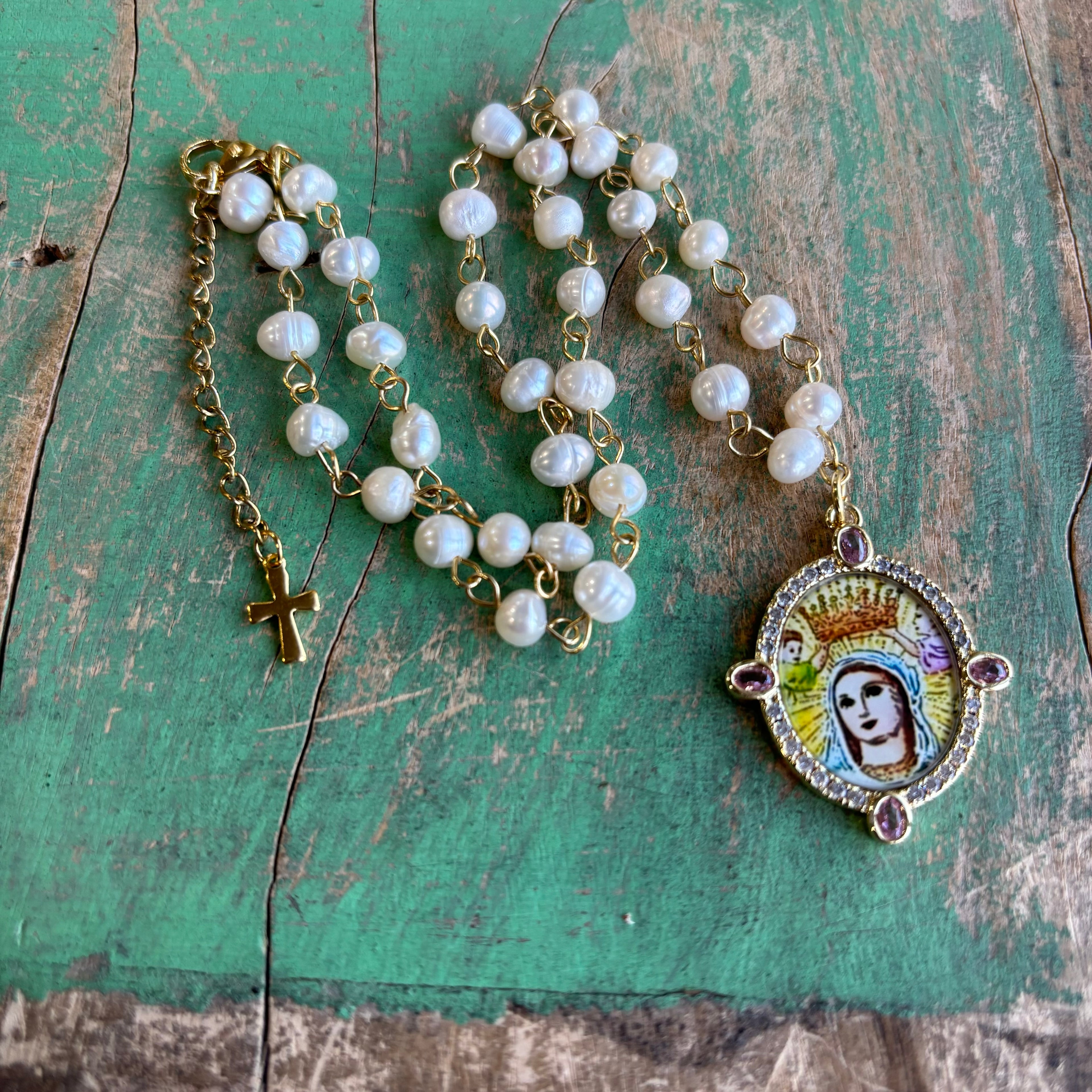Freshwater Pearl with Gemstone Mary Pendant