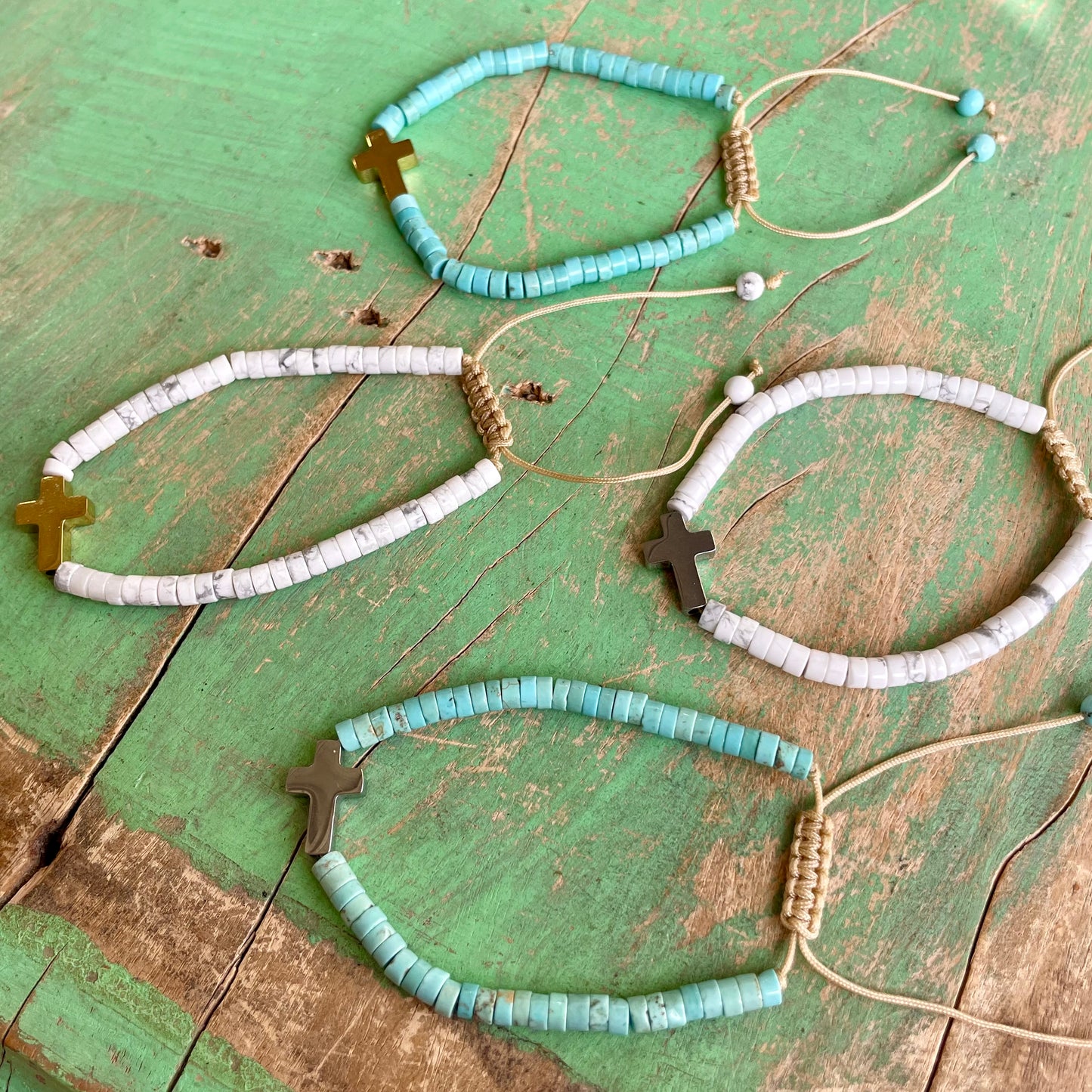 Natural Howlite Adjustable Cross Bracelet