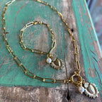 Gold Paperclip Sacred Heart and Pearl Necklace or Bracelet