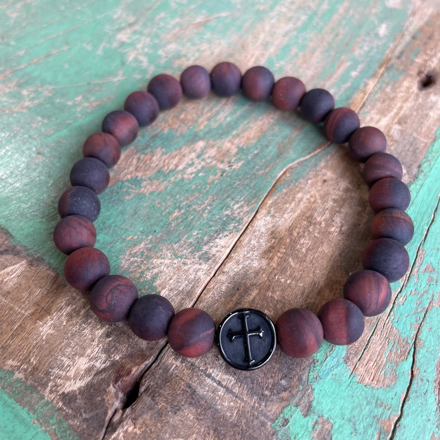 Matte Tiger Eye Cross Bracelet