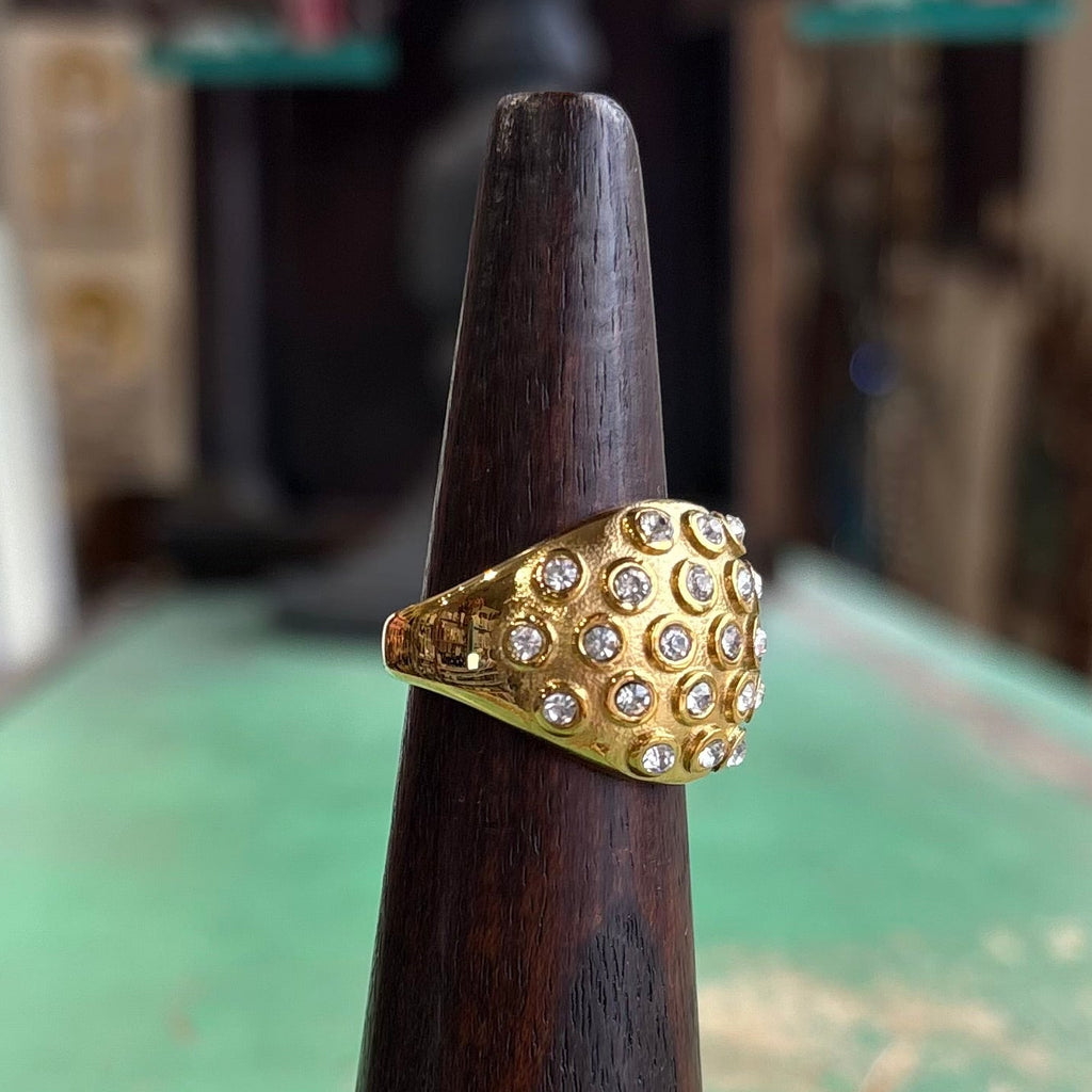 Bejeweled Stainless Steel Dome Rings