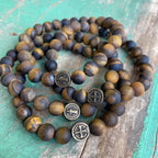 Brown Matte Tiger Eye Bronze St Benedict Bracelet