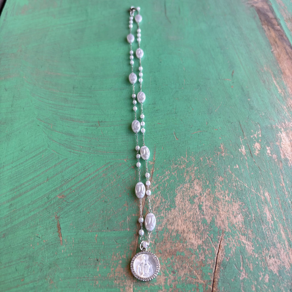 Our Lady of Grace Pearl Chain Necklace