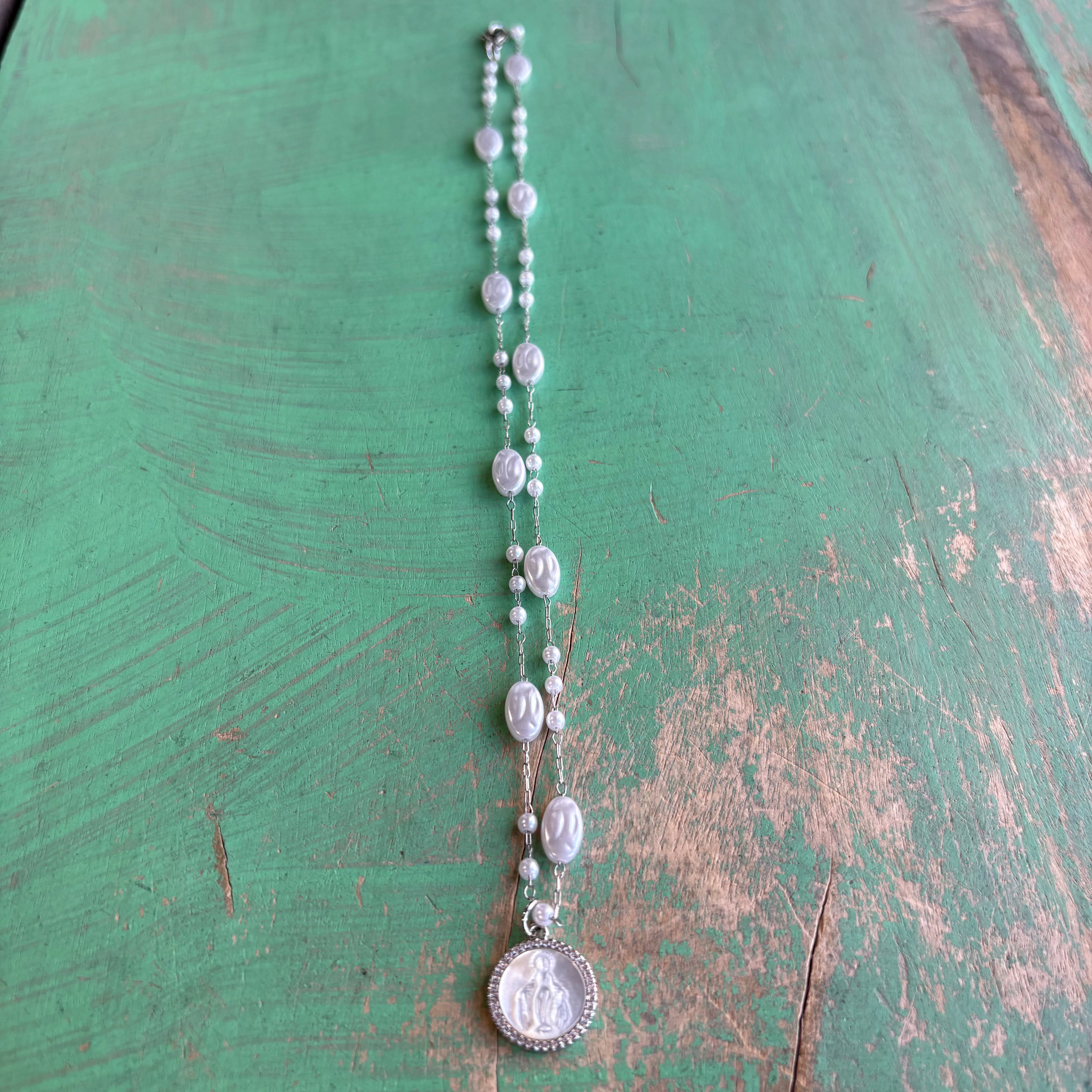 Our Lady of Grace Pearl Chain Necklace