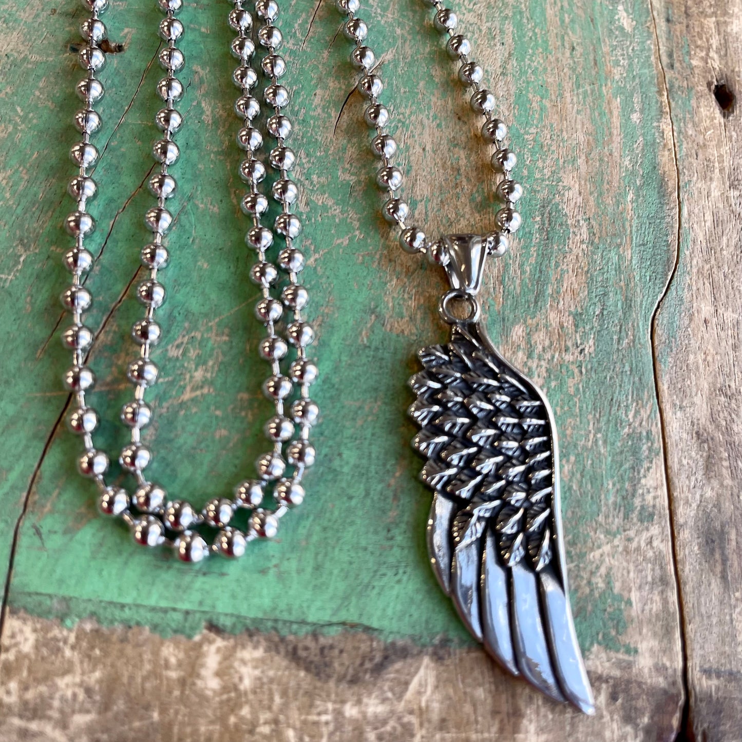 Stainless Steel Angel Wing Ball Chain Necklace