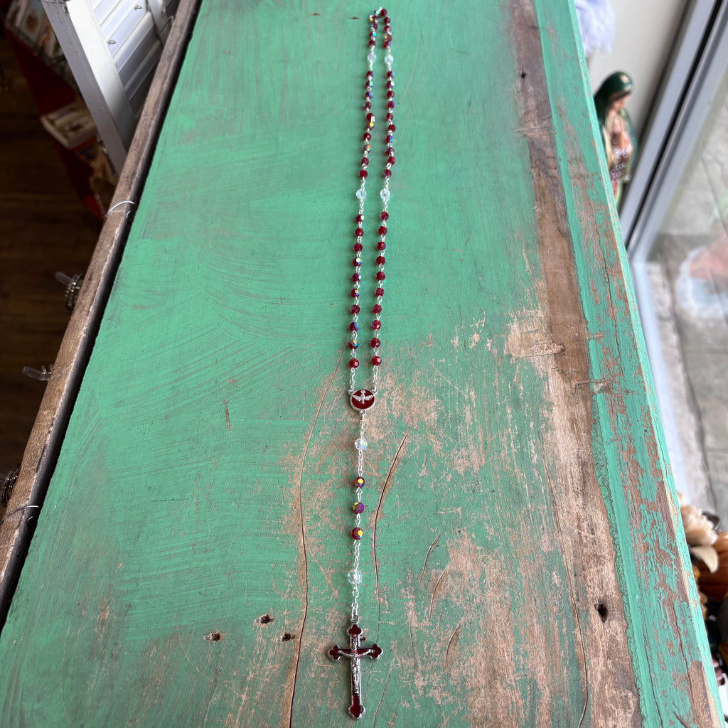 Ruby Confirmation Rosary in Clear Case