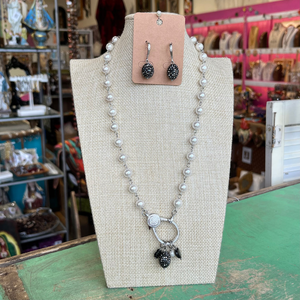 Pave Pearl CZ Clasp Necklace or Earrings