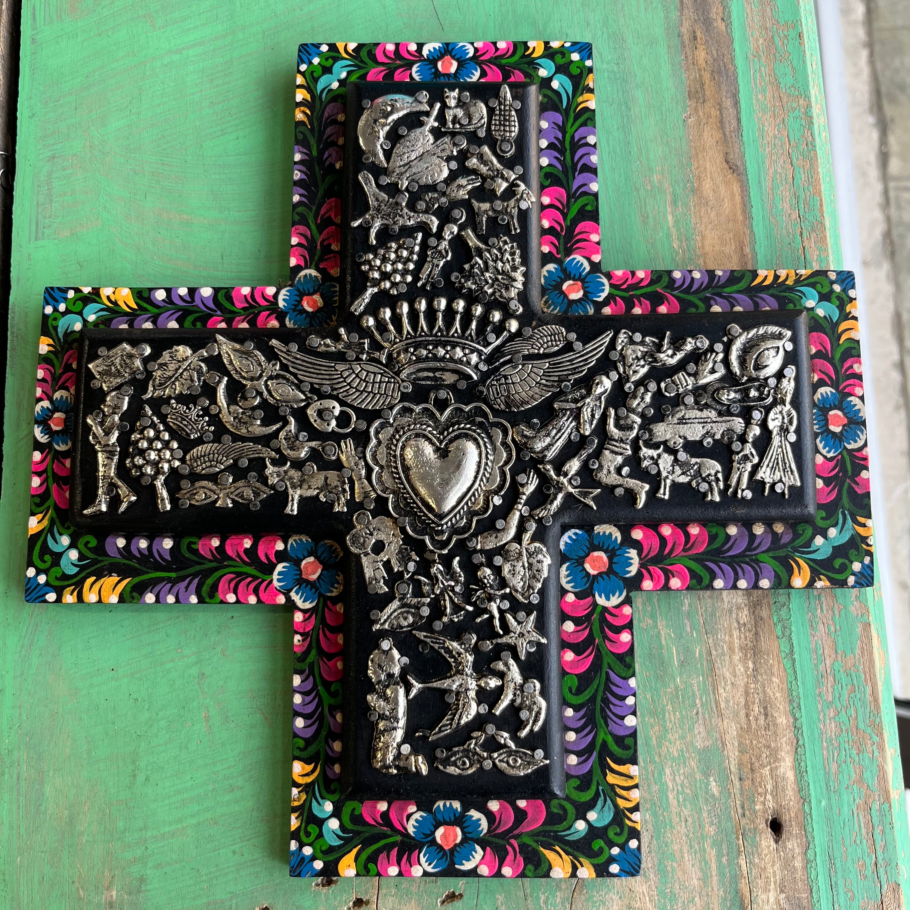 Floral Border Milagros Cross