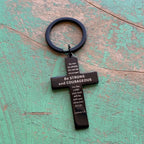 Black Stainless Steel Courageous Cross Keychain