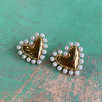 Pearl-Embraced Gold Heart Post Earrings