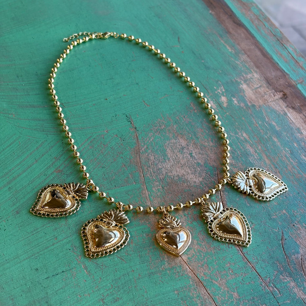 Gold Plated Hearts On Fire Necklace