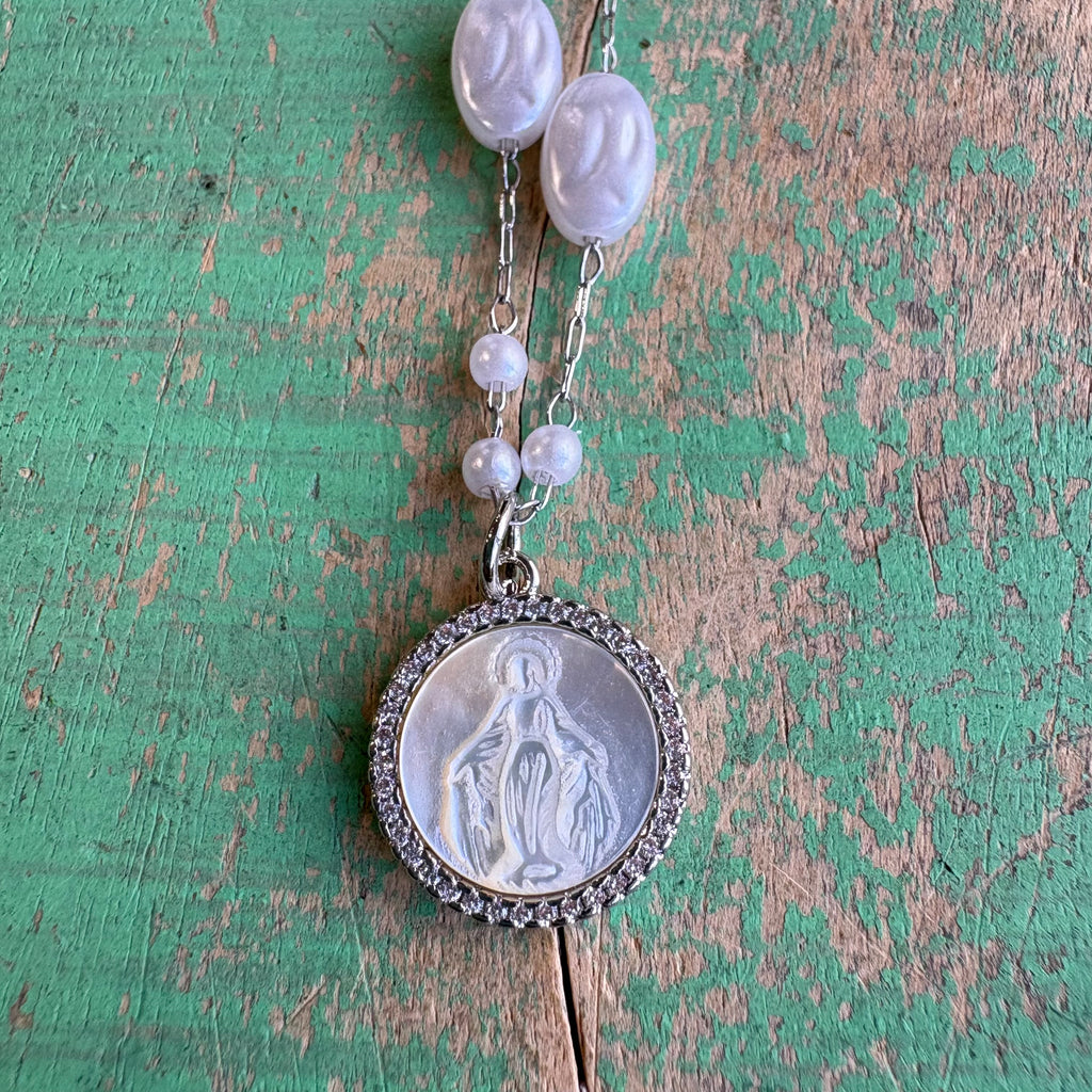 Our Lady of Grace Pearl Chain Necklace