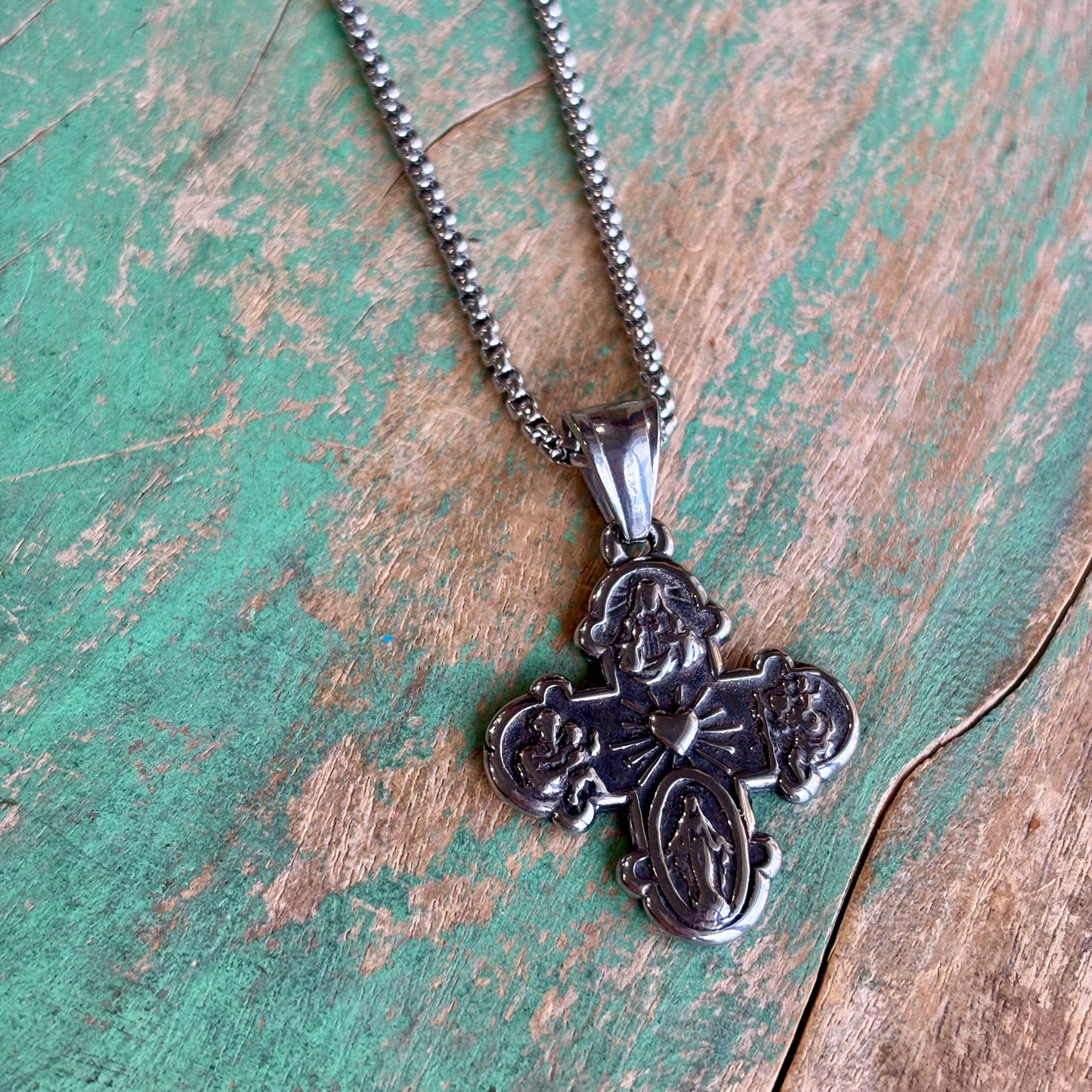 Stainless Steel Five Way Cross Necklace