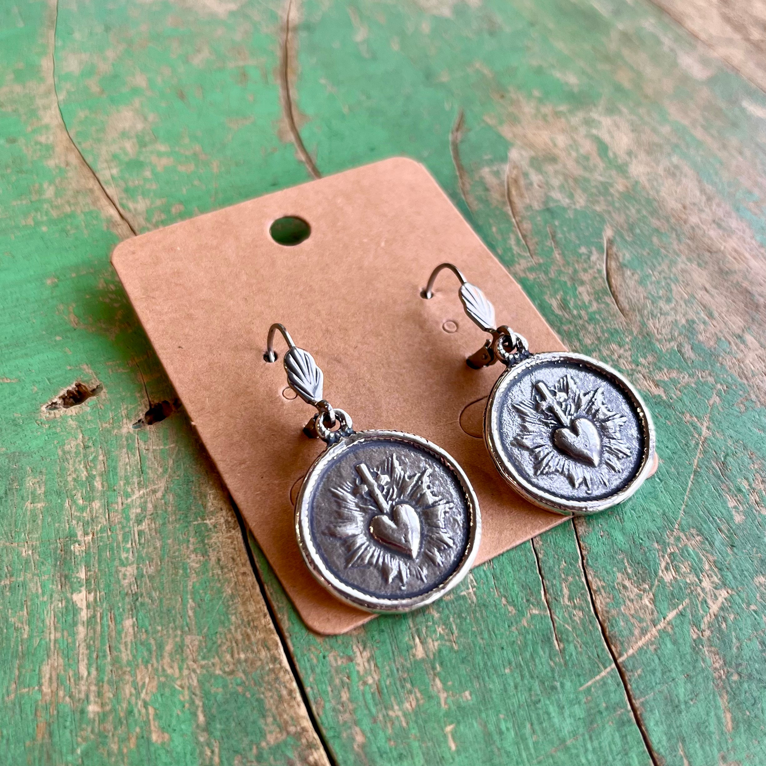 Round Sacred Heart Earrings