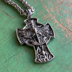 St Michael Holy Trinity Cross Stainless Steel Wheat Chain Necklace