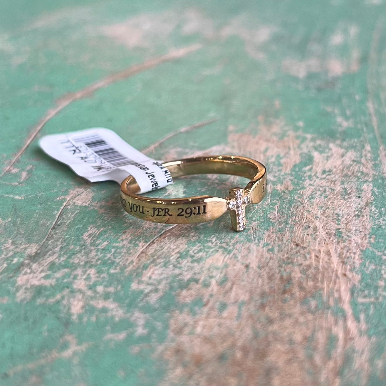 Gold Tiny Cross "I Know" Ring