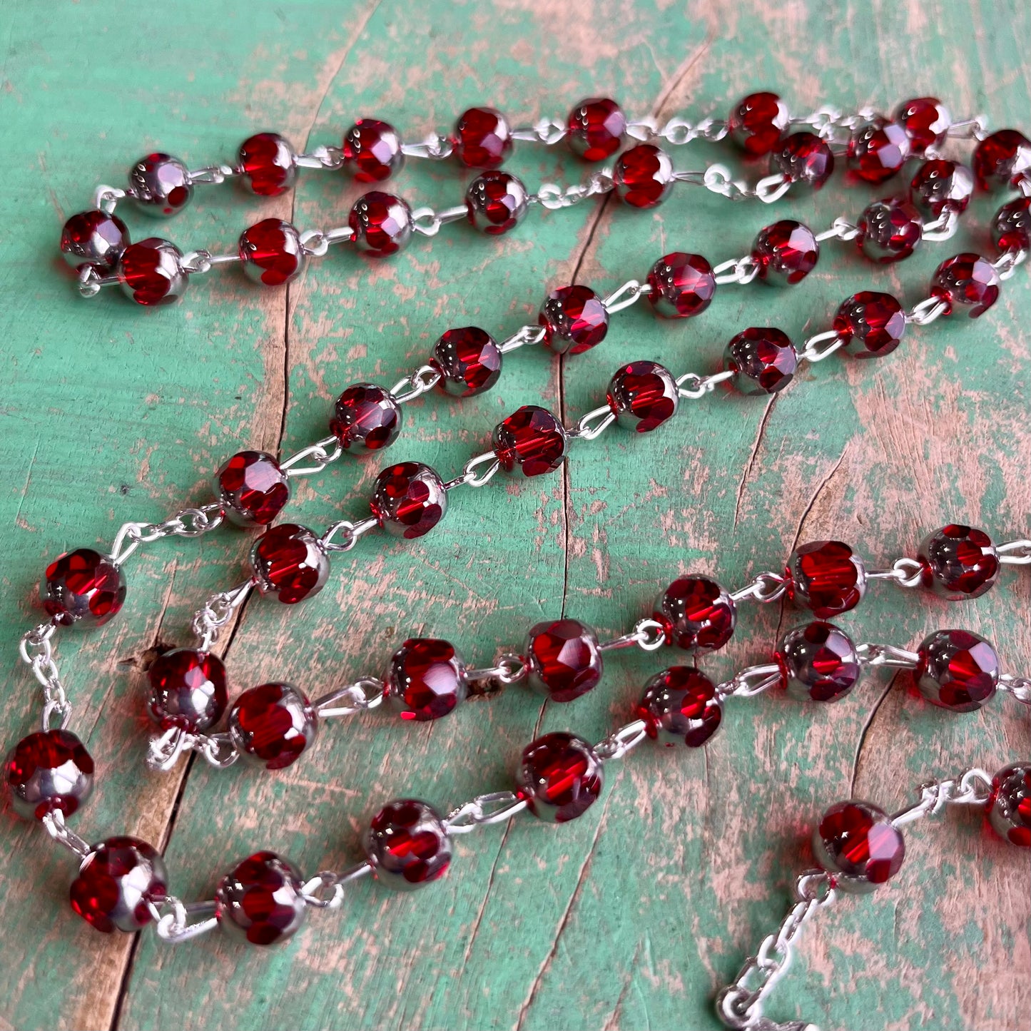 Graceful Ruby Red Glass Rosary